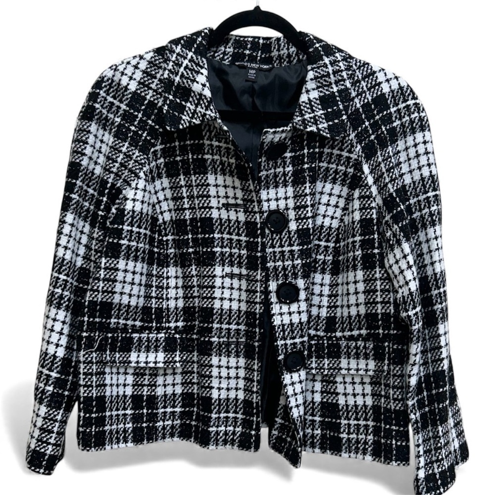 NEW Briggs New York Black and White Checkered Blazer Size 14 P - Picture 1 of 8
